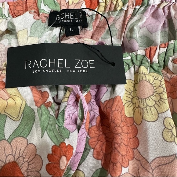 Rachel Zoe Floral Dress Multicolored Braided Belt Flutter Sleeve Boho Large NWT - Picture 2 of 10